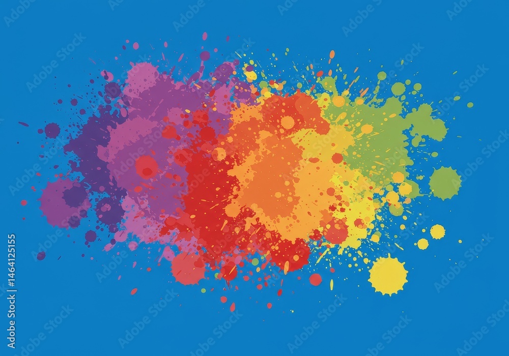 Vibrant Rainbow Paint Splashes on Light Blue Background Design