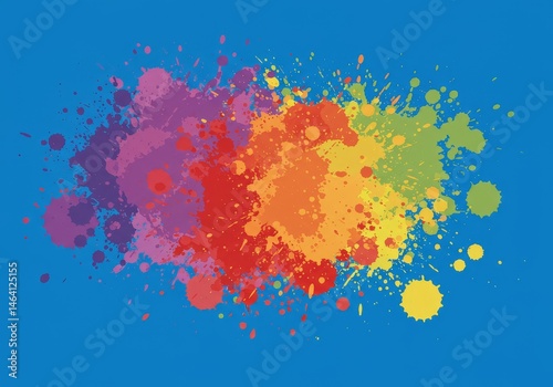Obraz na płótnie Vibrant Rainbow Paint Splashes on Light Blue Background Design w salonie