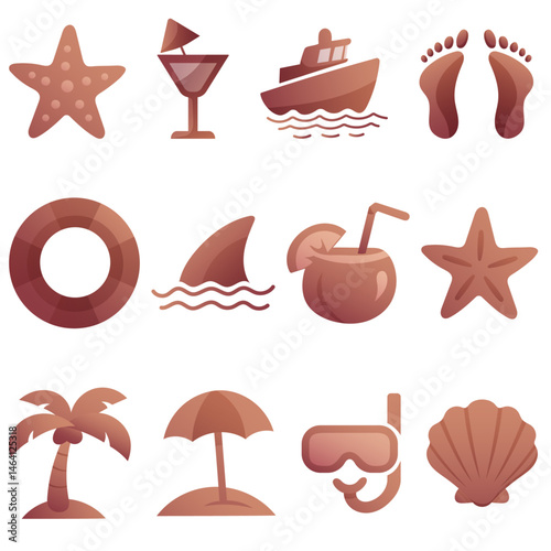 gradient icons with beach, vacation and sea theme