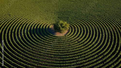 National Chardonnay Day. Aerial perspective of circular Chardonnay vineyard patterns