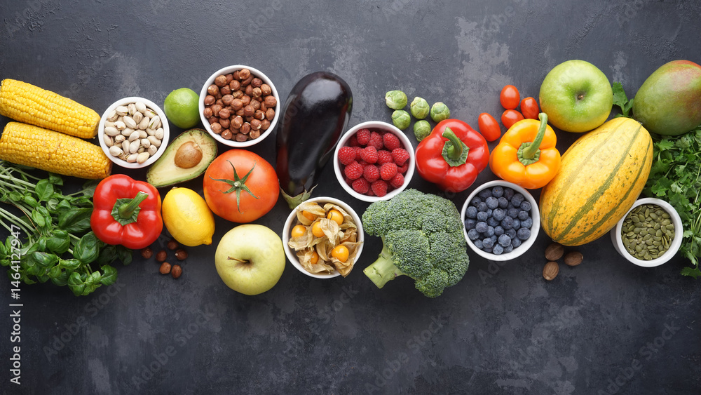 custom made wallpaper toronto digitalHealthy eating ingredients: fresh vegetables, fruits and superfood. Clean eating and detox. Nutrition, diet, vegan food.