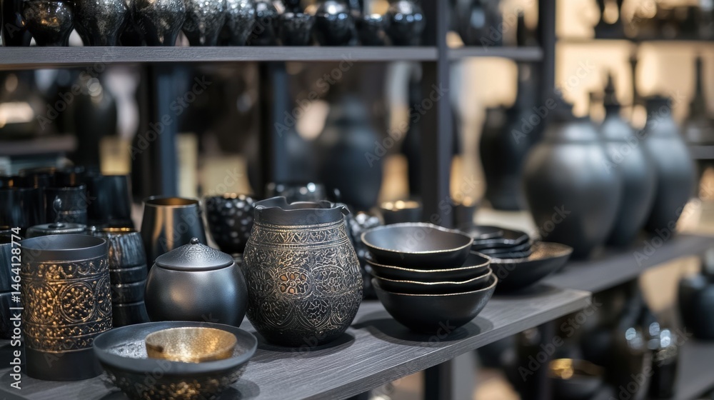 Naklejka premium Elegant Black Pottery Collection: A Showcase of Exquisite Craftsmanship