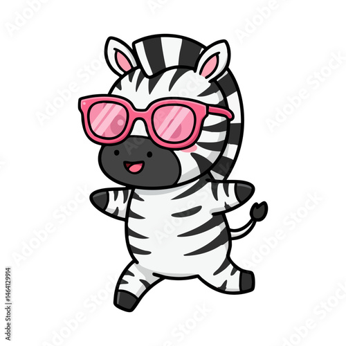 cute icon character zebra wearing sunglasses.