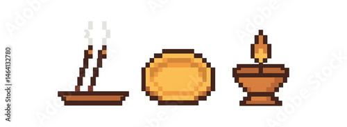 Pixel art: red dress, clutch, and sandals on gradient background
