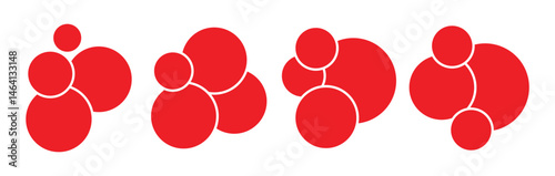 Red Set of Multiple circle photo collage template. black and white picture wall album for abstract background vector illustration. 