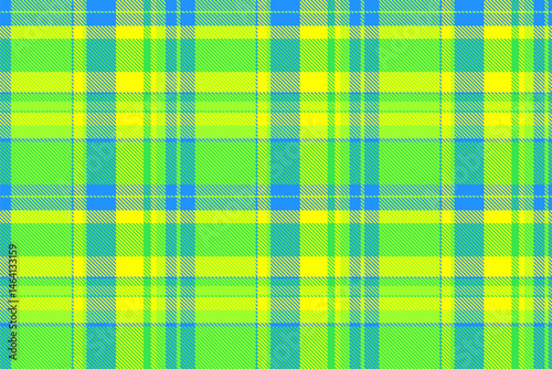 Sensual fabric check plaid, blank background texture tartan. Filigree seamless vector textile pattern in green and sky blue colors.