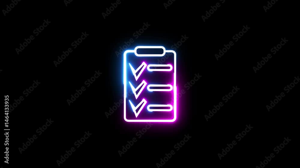 Neon line glow Tasks check, checklist icon. Clipboard outline icon ...
