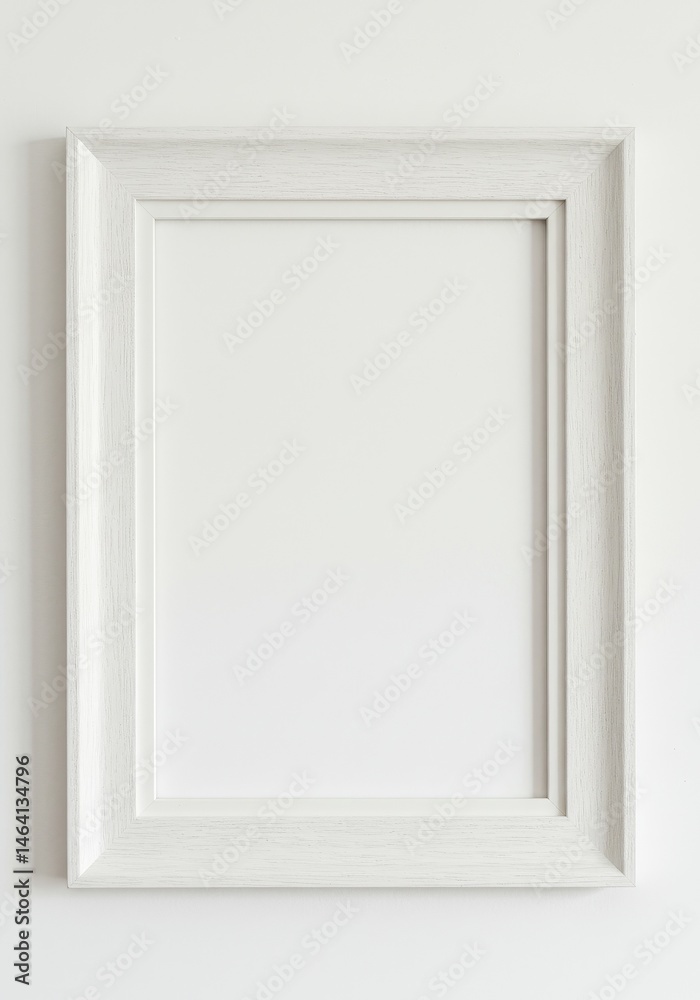 White Frame on White Wall An Empty Picture Frame Indoor White Frame on White Wall An Empty Picture Frame Indoor