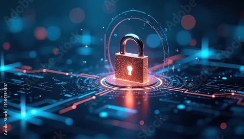Floating Padlock Over Glowing Circuit Board