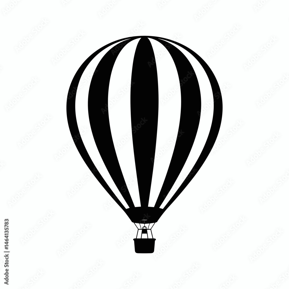 Fototapeta premium Striped Hot Air Balloon Black and White Icon