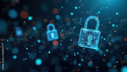 Digital Padlock Amid Floating Data Points