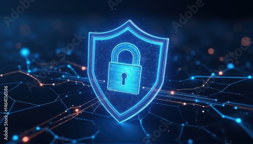 Blue Shield with Lock on Digital Grid