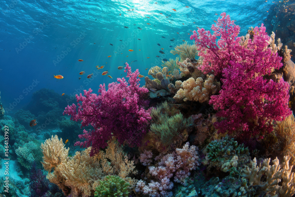 Naklejka premium Vibrant underwater coral reef teaming with colorful fish life