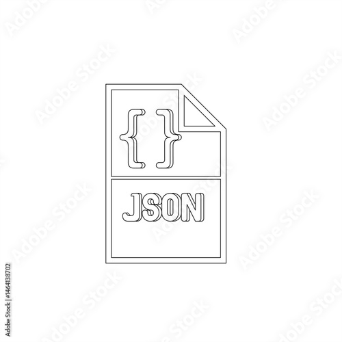 JSON File Icon – Bracket Symbol and Label Split Style (Outline Vector)