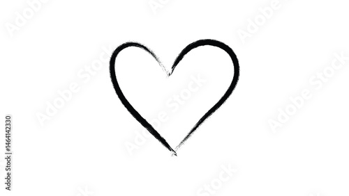 Hand drawn heart outline in black ink on transparent background, minimalist sketch love symbol, romantic line art for Valentine’s Day, cards, crafts, posters, doodle design assets
