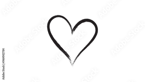 Hand drawn heart outline in black ink on transparent background, minimalist sketch love symbol, romantic line art for Valentine’s Day, cards, crafts, posters, doodle design assets