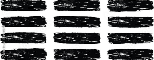 Ink brush stroke set. Collection of grunge black paint, ink brush strokes. Black grunge smear collection. Grunge design elements. Dirty texture banners. Brush stroke paint straight line vector 