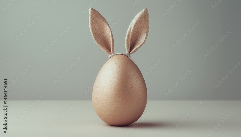 Fototapeta premium minimalist golden easter egg with textured bunny ears against soft gray background, perfect for branding, web design, or print media
