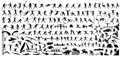 sports silhouettes, various sports silhouette vector big bundle set.