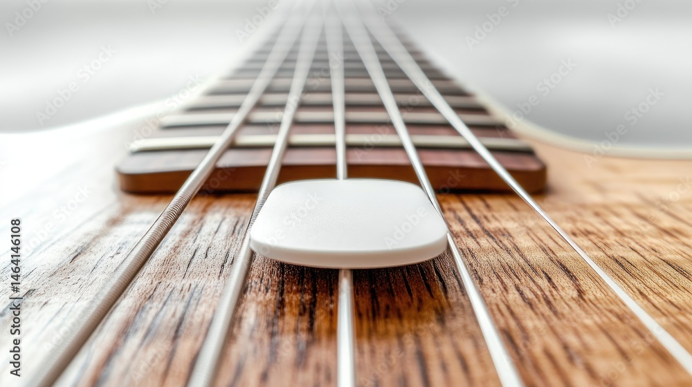 Fototapeta premium Close-up view of a bass guitar's fretboard and strings.