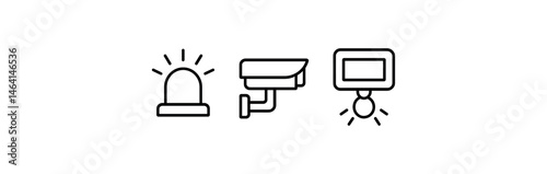 Security icons set: alarm light, cctv camera, motion sensor