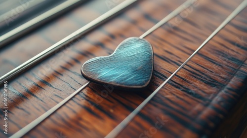 Close-up of a heart-shaped inlay on a wooden string instrument.