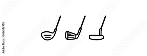 Icon set of golf clubs: driver, iron, and putter in minimalist design