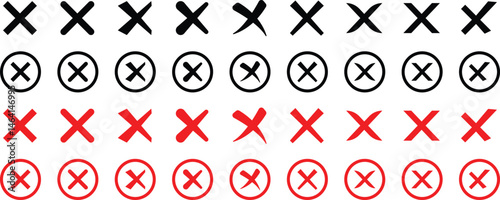 Cross x vector icon. red cross mark icon set. Hand drawn Cross mark isolated. No wrong symbol. delete, vote sign