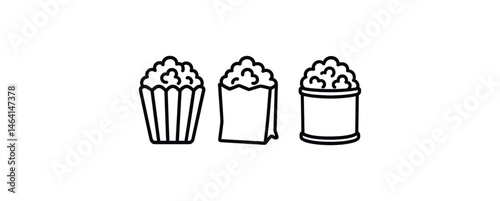 Black and white icon set of popcorn containers