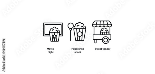 Popcorn icons: movie night, park snack, street vendor