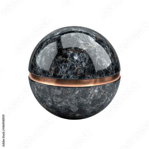 Elegant Black Marble Sphere with Copper Band - 3D Render
