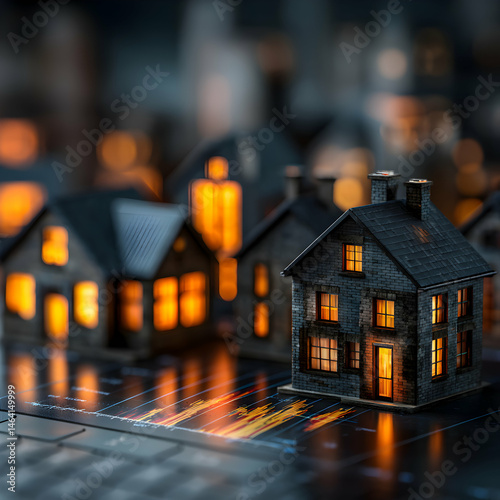 Nightfall Village Cozy Winter Houses Illuminated Streets Dark Background transparent background