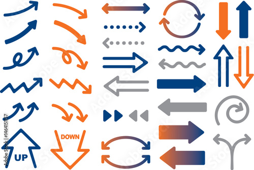 説明資料に使える角丸矢印セット（ネイビーとオレンジ）