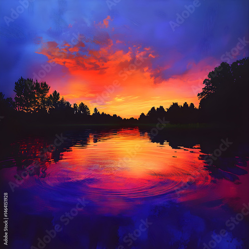 Vivid Twilight Reflections on Calm Waters: A Sublime Saturation Photography Masterpiece