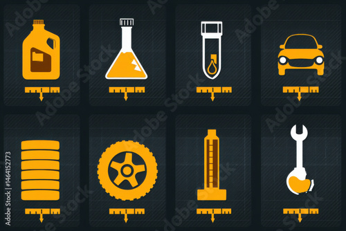 Essential icons for reliable car maintenance and automotive service checklist