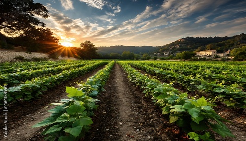 Vineyard Sunset Rows France.