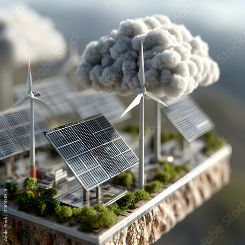 Obraz na płótnie Renewable Energy Sustainable Solar Panels Wind Turbines and Clean Power transparent background w salonie