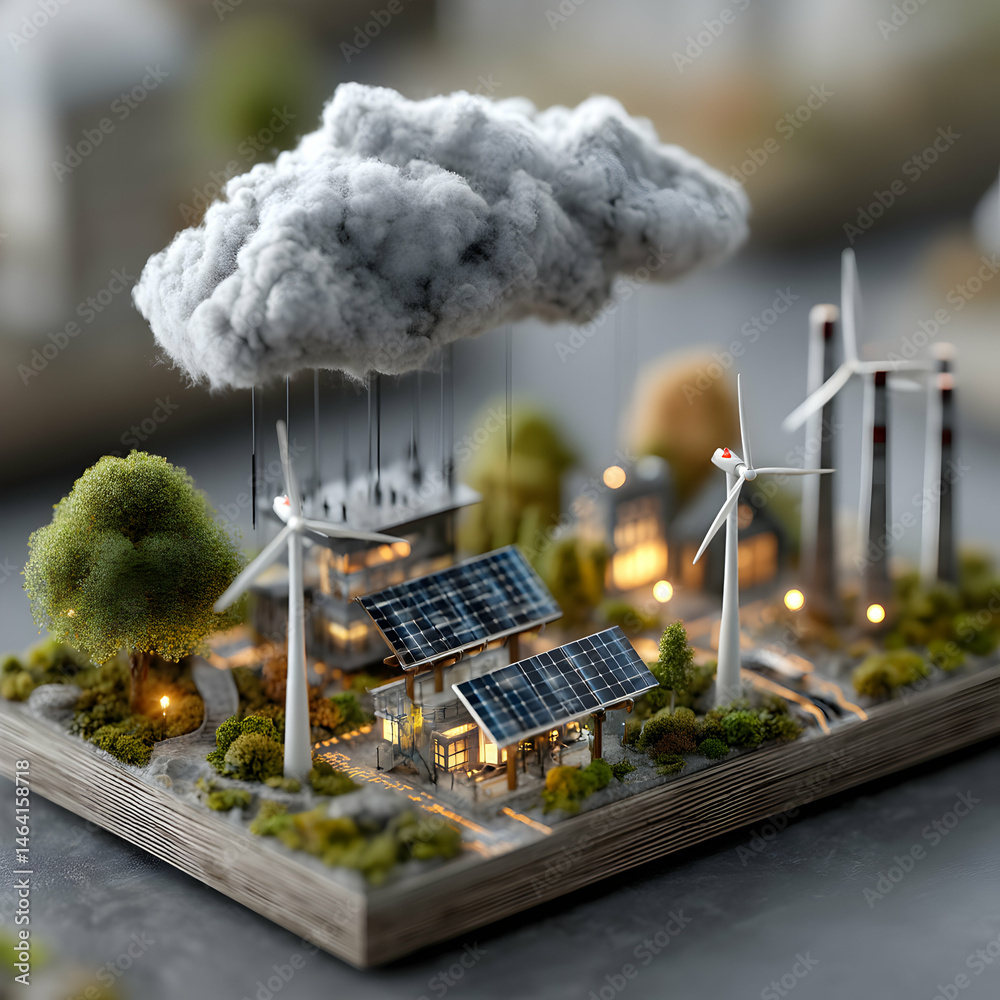 Sustainable Energy A Miniature Model of Renewable and NonRenewable Power Sources transparent background