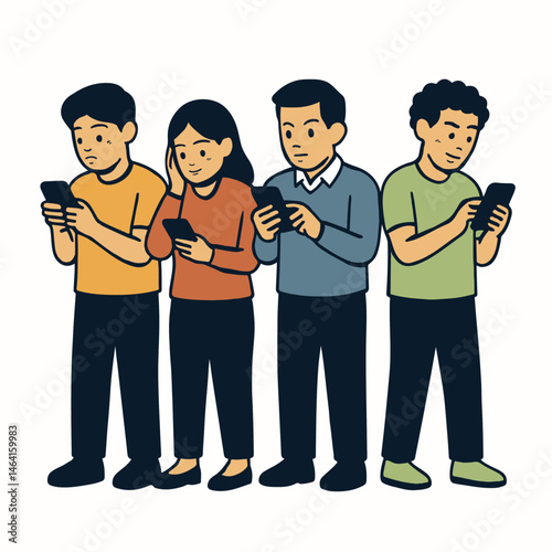 People with smartphones in hands set. Young men and women