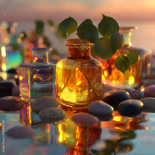 Spa Aromatherapy Essential Oils Tranquil Sunset Background Image transparent background
