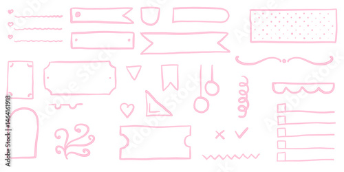Coquette bullet journal elements. To-do list, corners and stickers for gilly notebook planer