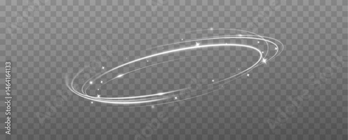 White Round Neon Light Frame with Glow Effect. Shining Elliptical Ring, Fast Light Streaks, Abstract Motion Lines, Glowing Circle Stroke, Futuristic Speed Wave on Transparent Background