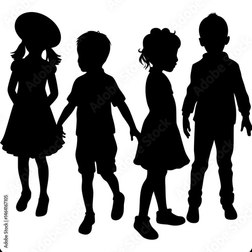 "Silhouettes of four Children Holding Hands"