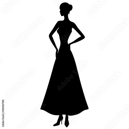 Elegant Silhouette of a Woman in a Long Dress