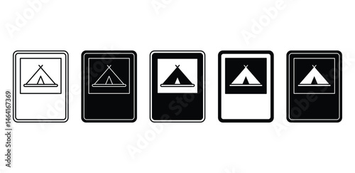 Camping Area Road Sign Icon Set Black and White Minimalist Tent Symbols Vector Design