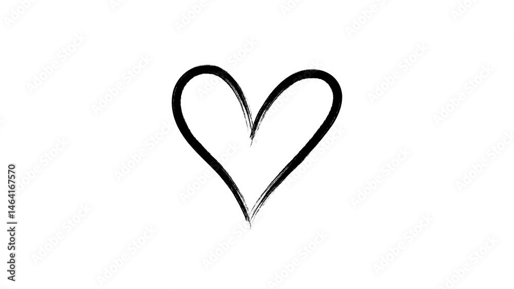 heart shape drawing animation made of hands, Hand drawn brush scribble outline love with rough texture, Animated outline marker brush black heart background isolated transparent background