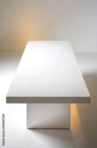 Minimalist White Rectangular Table Against a Light Background