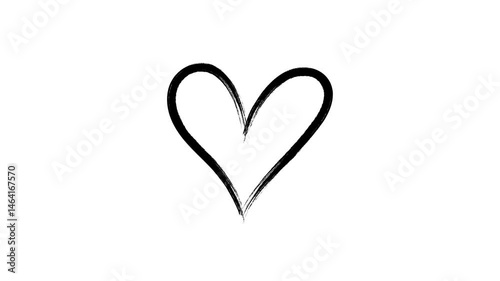 heart shape drawing animation made of hands, Hand drawn brush scribble outline love with rough texture, Animated outline marker brush black heart background isolated transparent background