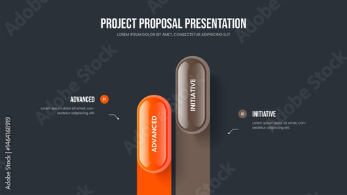 Investor Visualization Frame Template Vector Illustration. Professional Performance Two Element Infographic Presentation Layout. Market Insight 2 Option Diagram Slideshow Design.