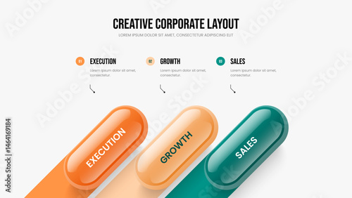 Company Plan 3 Option Infographic Frame Layout. Visual Briefing Three Step Diagram Slide Design. Creative Proposal Presentation Template Vector Illustration.